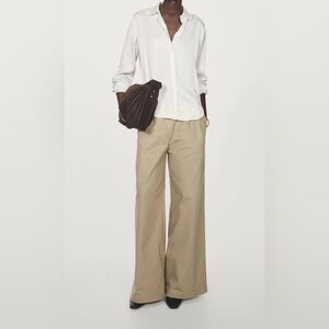 New Massimo Dutti Beige Wide-Leg Pants